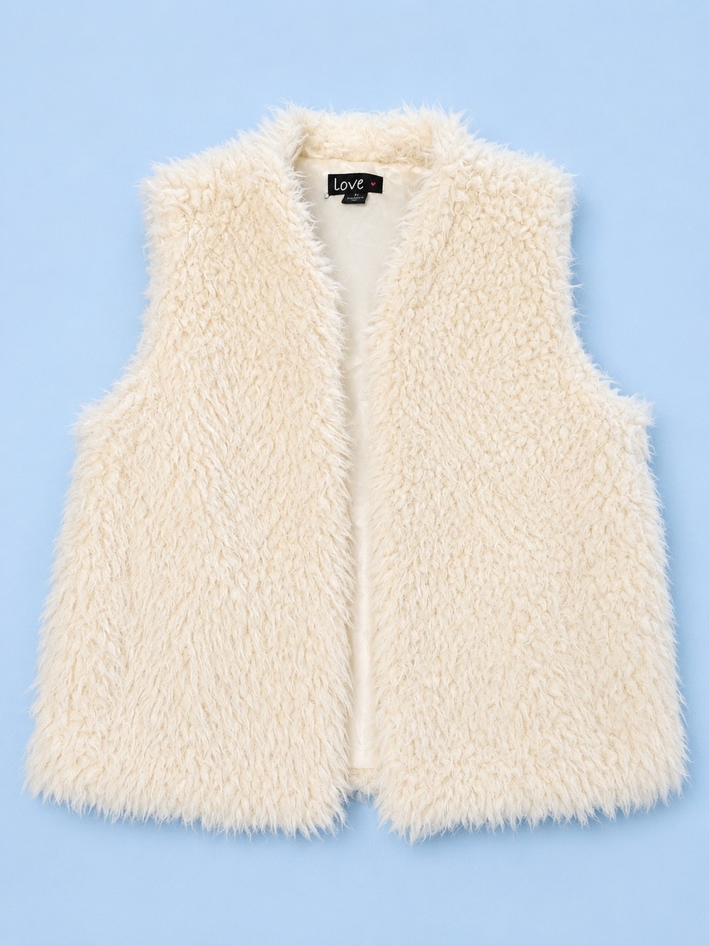 Love Cream Plush Faux Fur Open Vest Size Medium